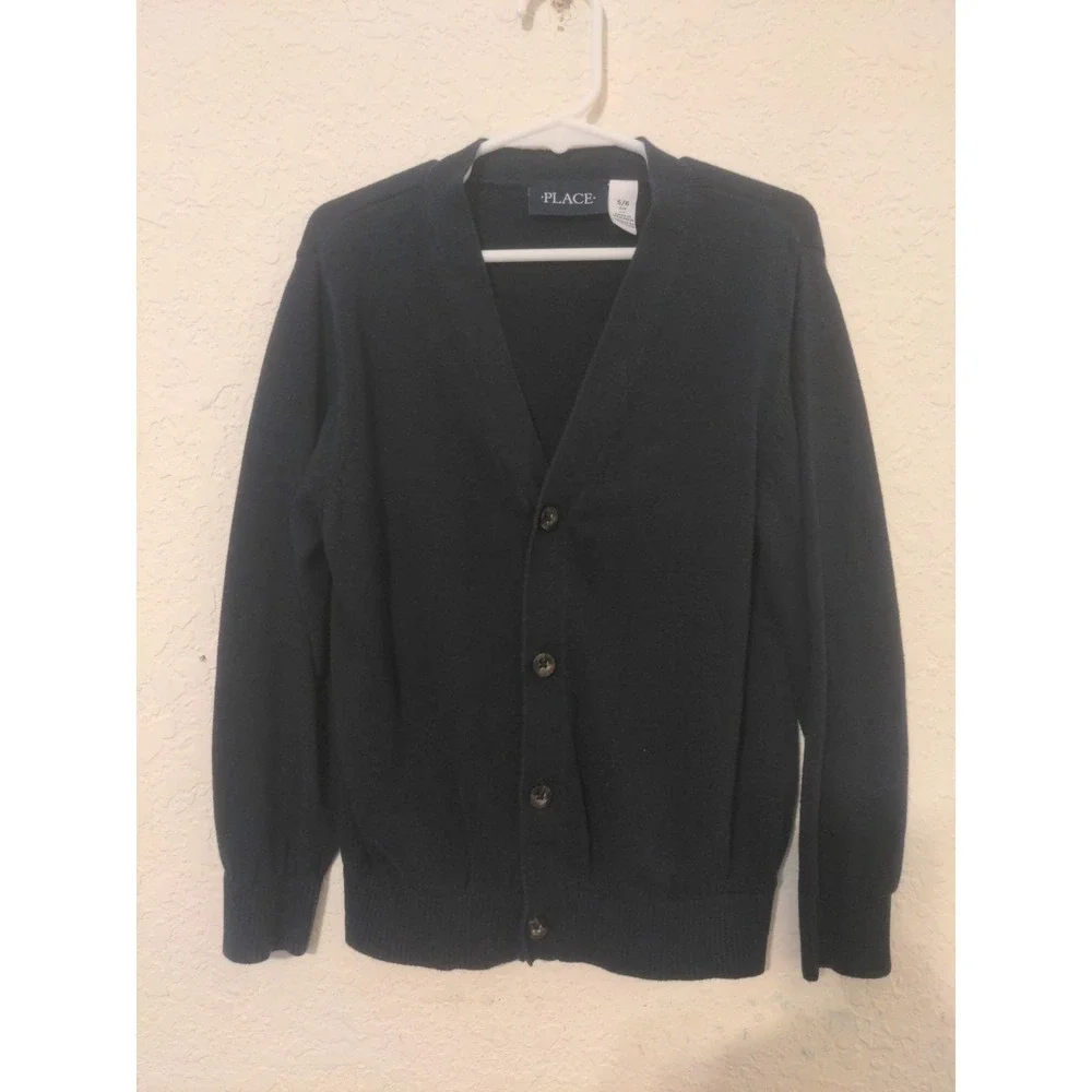 Children's Place Girls Navy Blue Long Sleeve Button Down Sweater Size 5/6